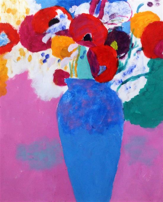 Robert Ortuno Flowers in a blue vase 58 x 48cm